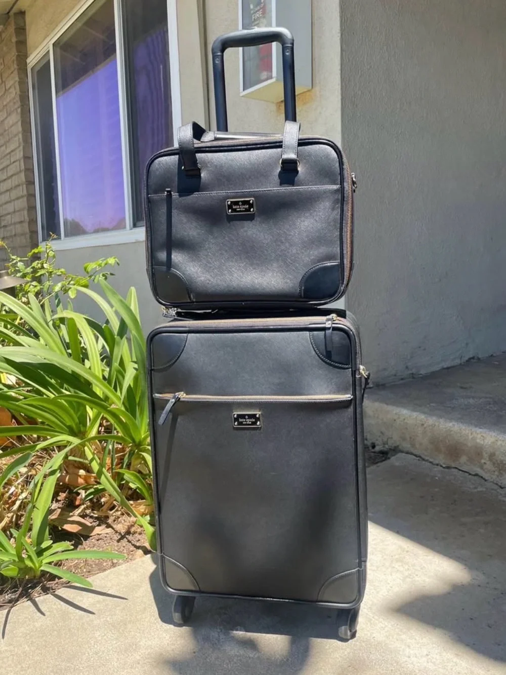 kate spade bon voyage black leather luggage set